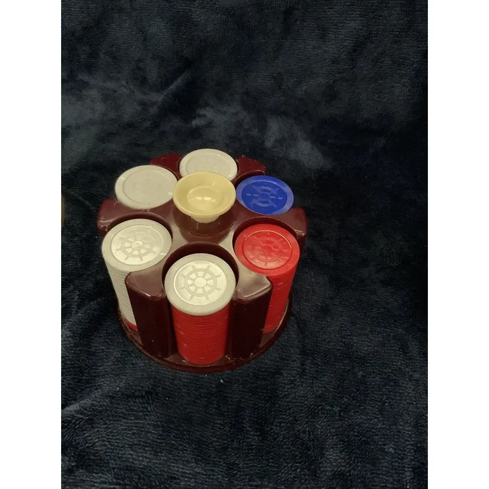 VINTAGE SMALL‎ 6 COLUMN POKER CHIP CAROUSEL HOLDER - MARBLED BURGUNDY PLASTIC
